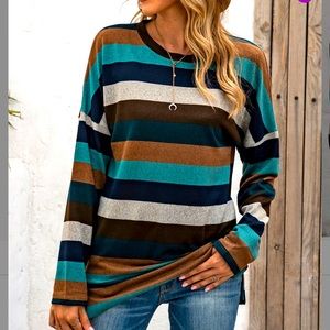 Green & Brown Stripe Crewneck Long-Sleeve Tunic
- Women